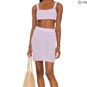 Revolve x For Love And Lemons | NWT Chelsea Lavender Knit Mini Skirt & Crop Top